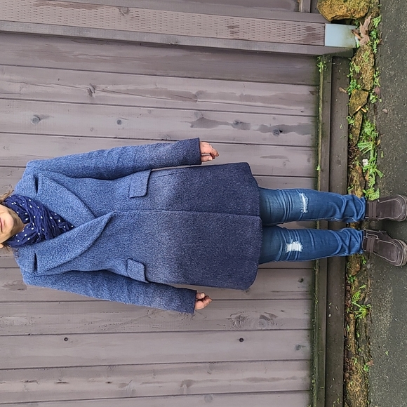 Banana Republic Petite Women's Dark Blue Wool Blend Coat Trench (Sz M/M) - Picture 9 of 9